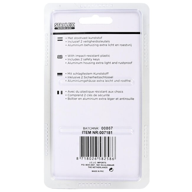 Stahlex Kleurrijk aluminium hangslot - stootvast - Klasse A beveiliging - 61 mm - inclusief 2 sleutels
