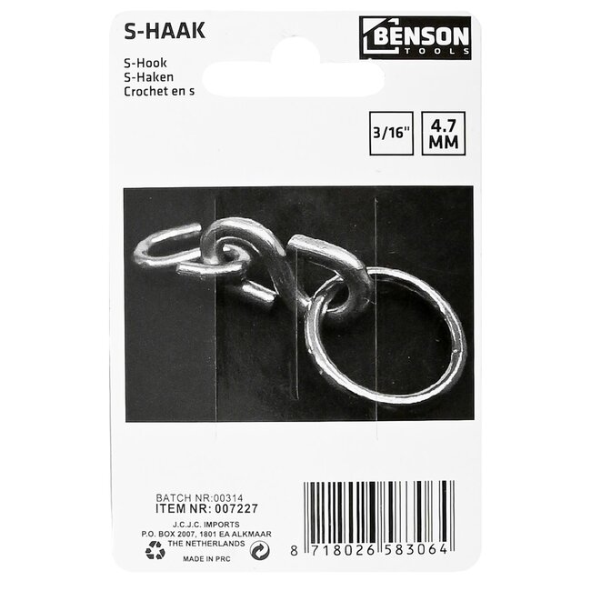 Benson Sterke stalen S-haak - 47 mm - veelzijdig ophangen