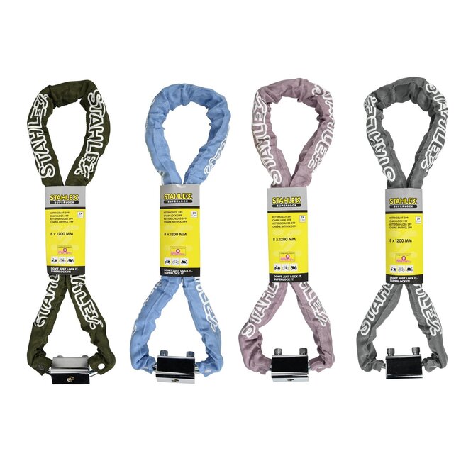 Stahlex Kettingslot - Kleurenmix - Ø 8 mm x 1200 mm - Inclusief 2 sleutels en canvas hoes