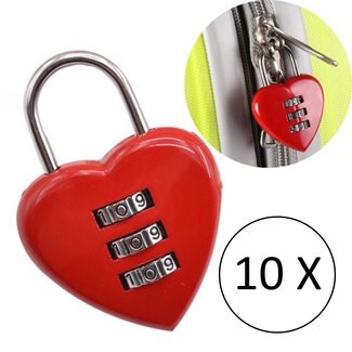 Stahlex Hartvormige cijferhangsloten - set van 10 - rood - 38 mm - romantisch en veilig