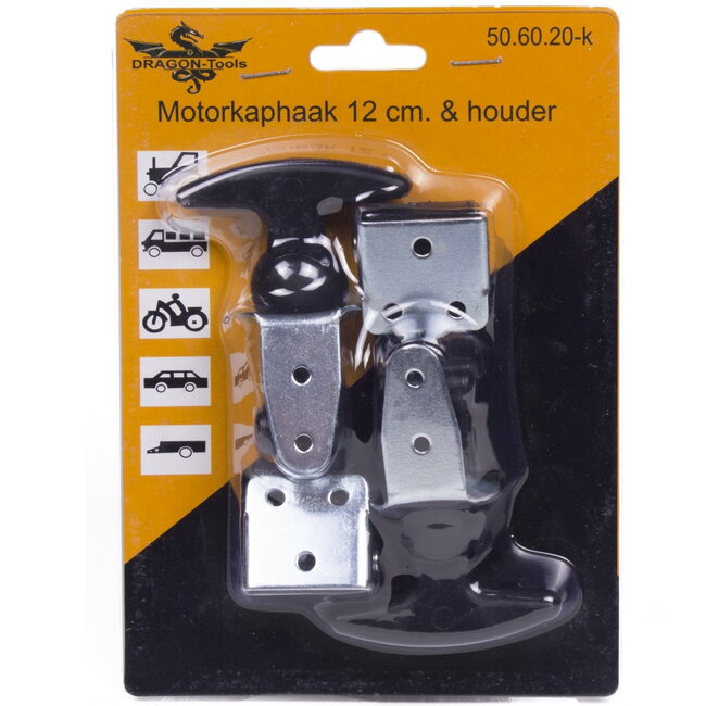 Dragon-Tools Motorkaphaak - zwart rubber, verzinkt staal - met montagebeugel - 120 mm - 2 stuks - voor tractor en aanhanger