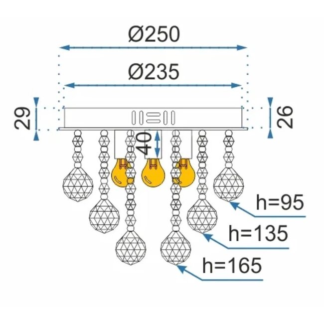 TooLight Kristallen plafonnière - Ø 25 cm - Verstelbare ketting - G9 fitting