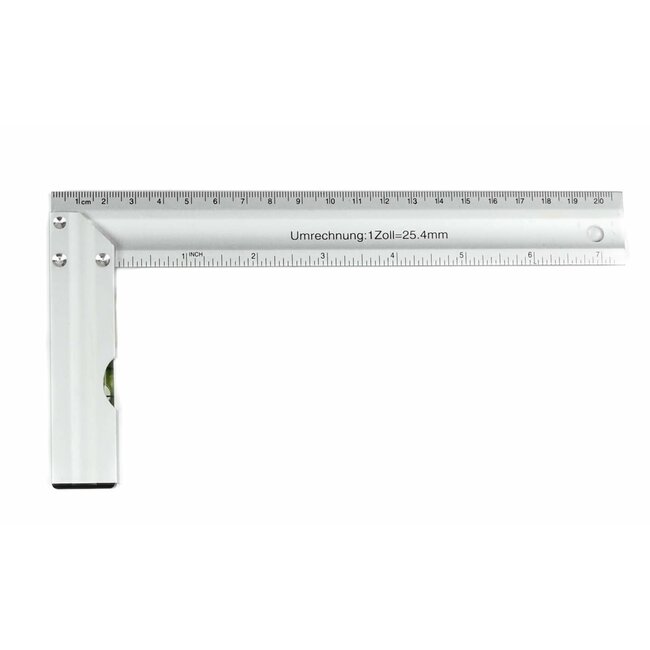 Benson Winkelhaak met waterpas - aluminium - 200 x 100 mm - 20 cm liniaal - 90 graden hoek