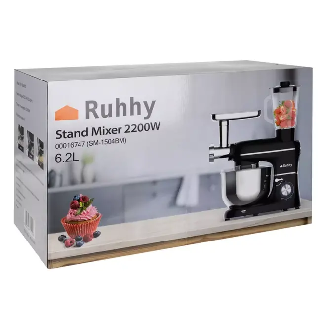 Ruhhy keukenrobot 2200W – 3-in-1 foodprocessor met blender, vleesmolen, 6,2L kom en accessoires voor deeg en beslag