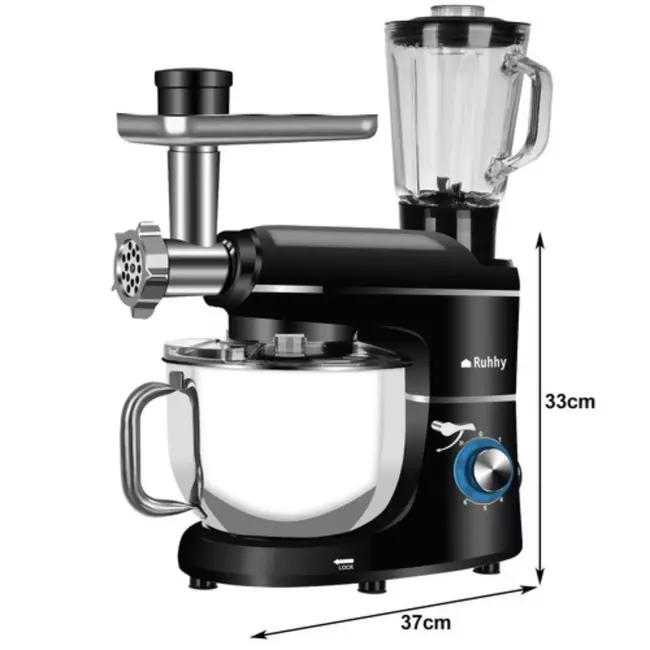 Ruhhy keukenrobot 2200W – 3-in-1 foodprocessor met blender, vleesmolen, 6,2L kom en accessoires voor deeg en beslag