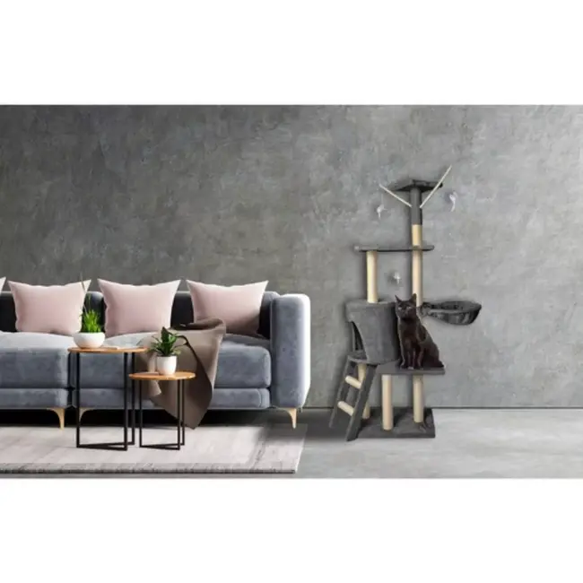Purlov Kattenboom 138 cm Grijs - Veilig en Stimulerend Kattenparadijs