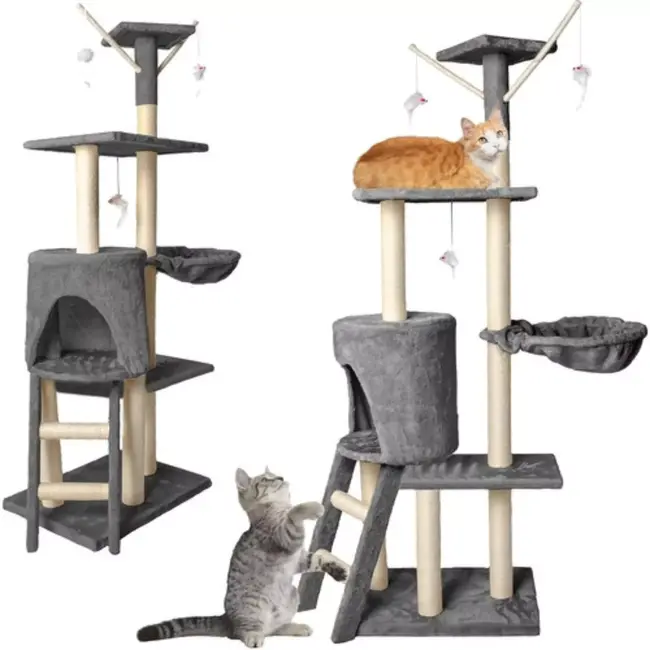 Purlov Kattenboom 138 cm Grijs - Veilig en Stimulerend Kattenparadijs
