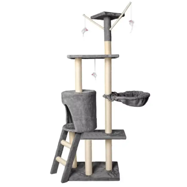 Purlov Kattenboom 138 cm Grijs - Veilig en Stimulerend Kattenparadijs