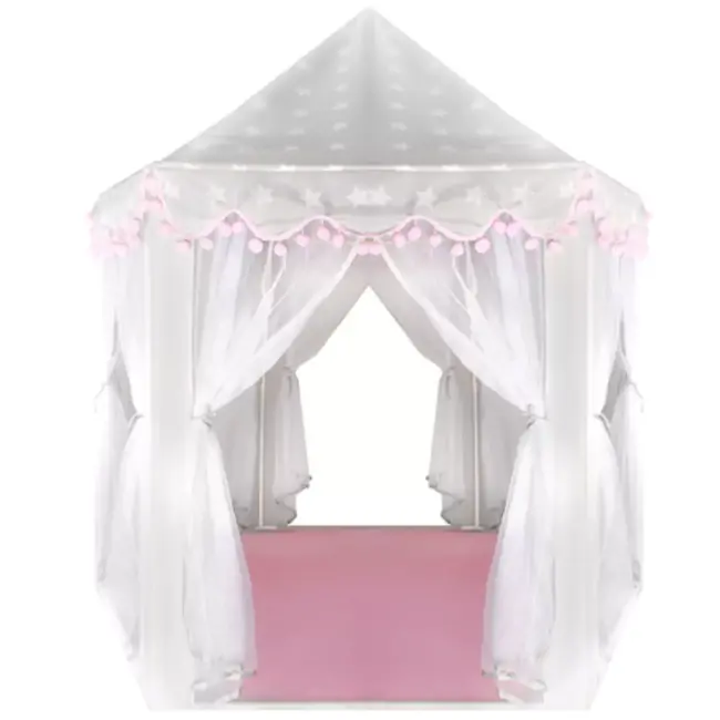 Kruzzel Grijze en Roze Kinderentent: Een Sprookjesachtige Speelplek - 140 x 70 x 70 cm