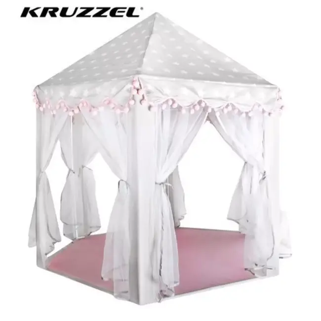 Kruzzel Grijze en Roze Kinderentent: Een Sprookjesachtige Speelplek - 140 x 70 x 70 cm