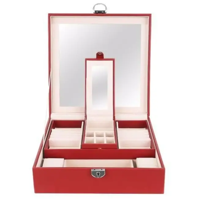 Beautylushh Bourgondische Juwelendoos - Luxe en Veiligheid voor Je Sieraden - 25 x 25x 9 cm