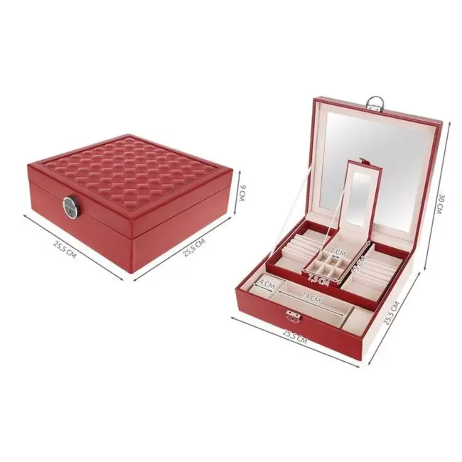 Beautylushh Bourgondische Juwelendoos - Luxe en Veiligheid voor Je Sieraden - 25 x 25x 9 cm