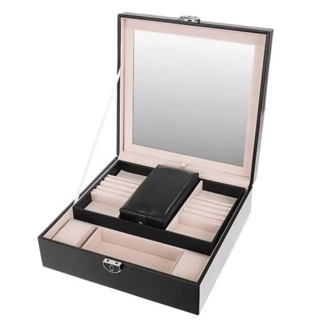 Beautylushh Juwelendoos in Zwart - Stijlvol en Veilig Sieradenbeheer - 25 x 25 x 9 cm