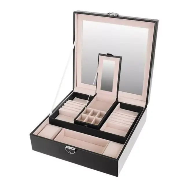 Beautylushh Juwelendoos in Zwart - Stijlvol en Veilig Sieradenbeheer - 25 x 25 x 9 cm