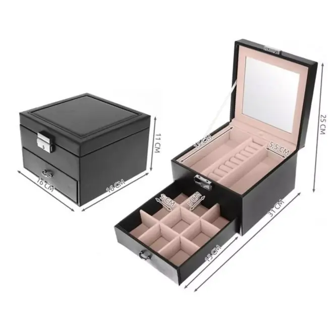Beautylushh Juwelendoos - Zwart: Elegant en Functioneel - 31 x 16 x 25 cm