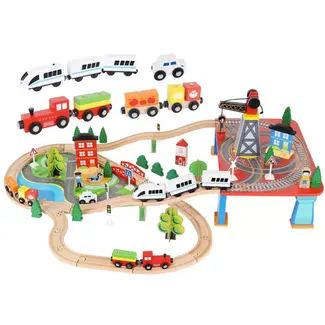 Kruzzel Houten Treinspoor Set - 88-Delig met Elektrische Trein: Educatief en Creatief Speelgoed