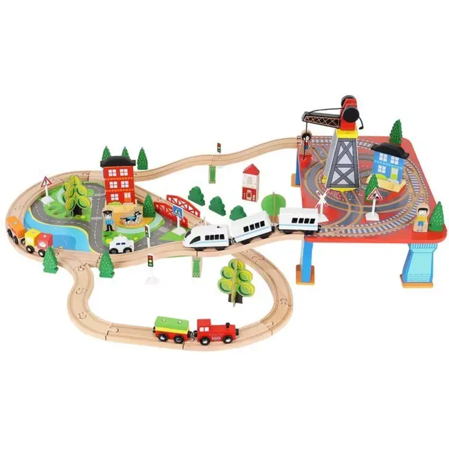 Kruzzel Houten Treinspoor Set - 88-Delig met Elektrische Trein: Educatief en Creatief Speelgoed