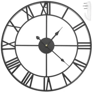 Ruhhy Retro Wandklok - 47.5 cm - Romeinse Cijfers - Zwart