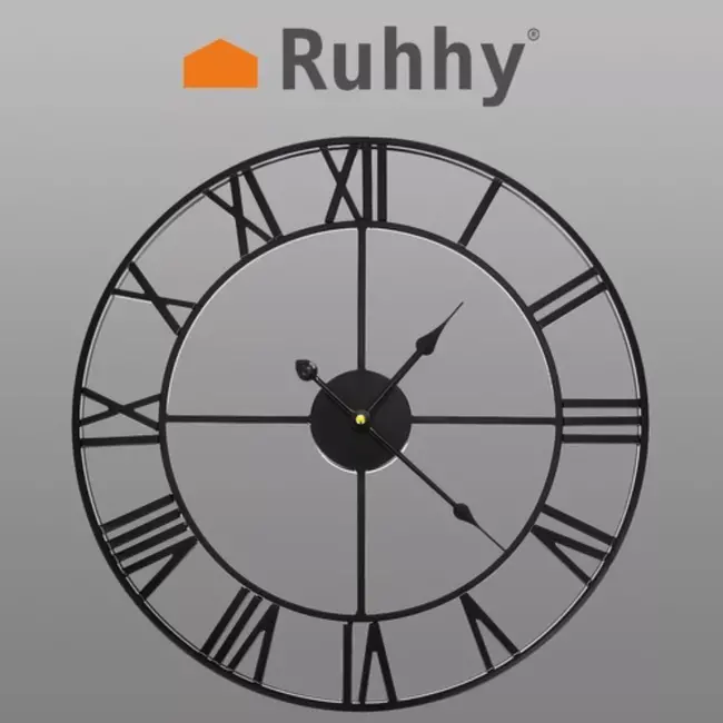 Ruhhy Retro Wandklok - 47.5 cm - Romeinse Cijfers - Zwart