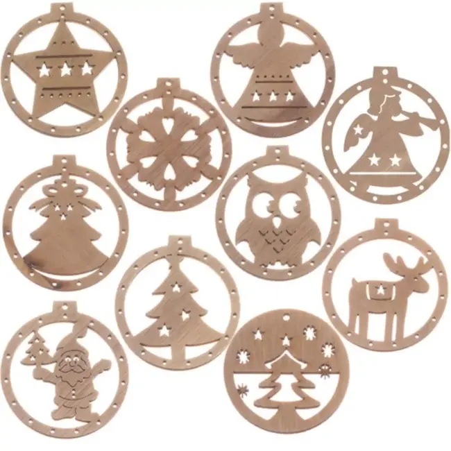 Ruhhy Houten kerstballen - Bruin/Beige - 10 stuks