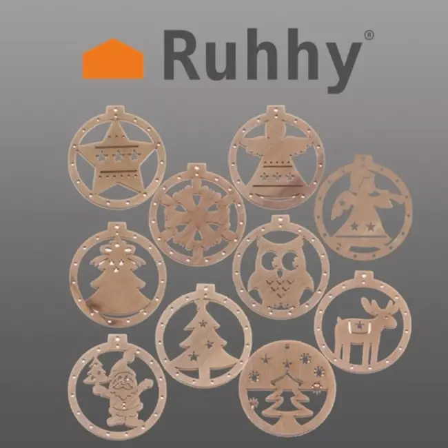 Ruhhy Houten kerstballen - Bruin/Beige - 10 stuks