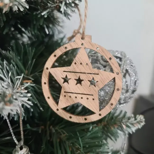 Ruhhy Houten kerstballen - Bruin/Beige - 10 stuks