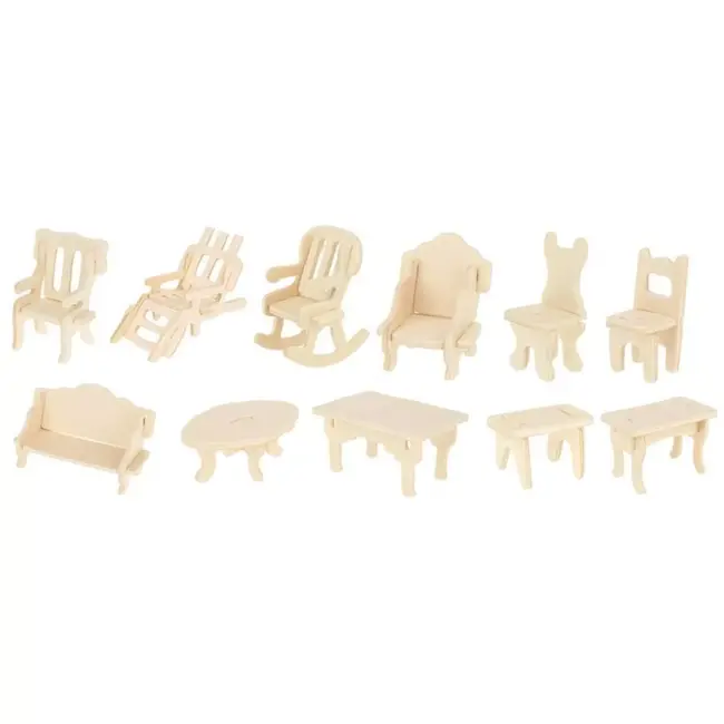 Kruzzel 34-delige Houten Meubelset voor Poppenhuizen - Creatief Speelplezier - 175 onderdelen
