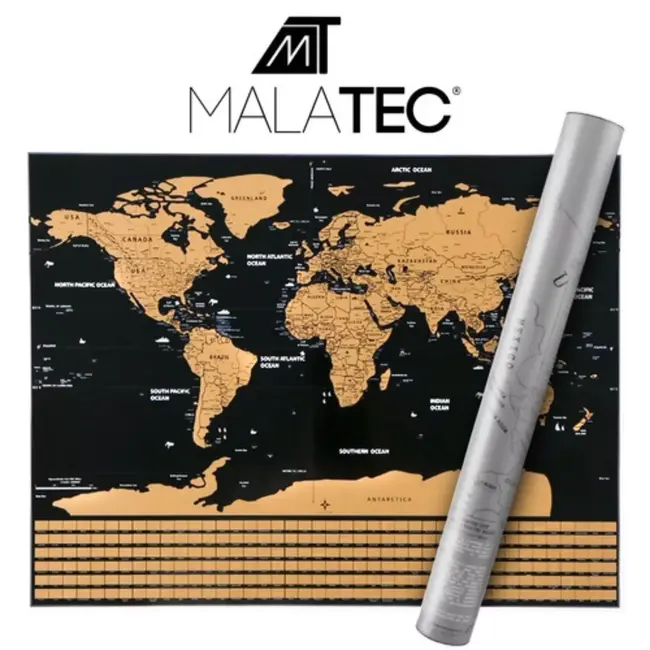 Malatec Luxe Wereldkaart Kraskaart - Goud/Zwart 82x59 cm - Reislog en Wanddecor