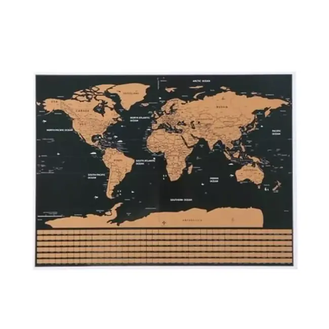 Malatec Luxe Wereldkaart Kraskaart - Goud/Zwart 82x59 cm - Reislog en Wanddecor