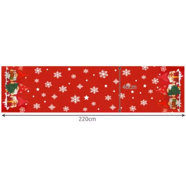 Ruhhy Kerstloper 220x40cm - Rood met Sneeuwvlokken en Kabouters - Perfect voor Feestdagen