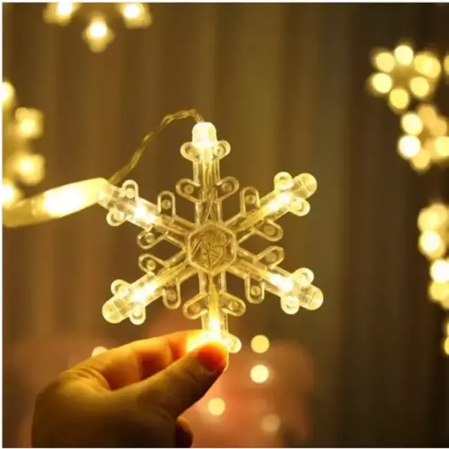 Ruhhy LED Lichtgordijn met Ster/Sneeuwvlok - Warm Wit, 138 LEDs voor Sfeervolle Kerst