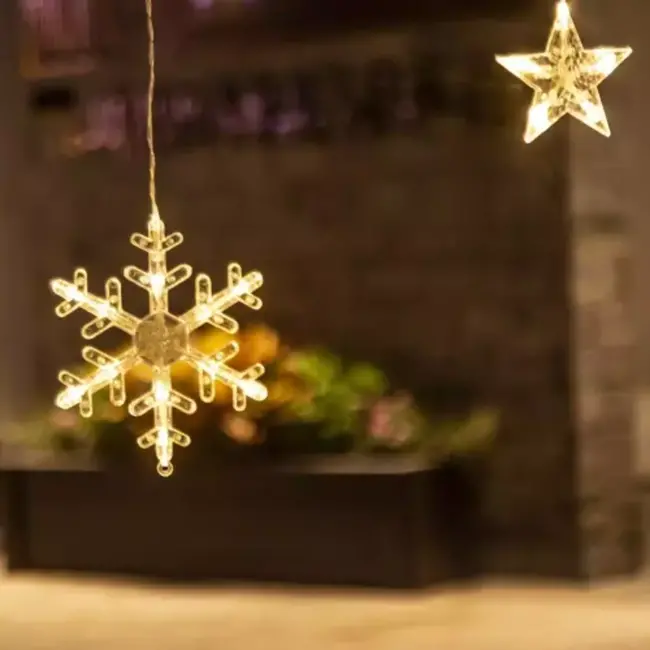 Ruhhy LED Lichtgordijn met Ster/Sneeuwvlok - Warm Wit, 138 LEDs voor Sfeervolle Kerst