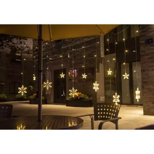 Ruhhy LED Lichtgordijn met Ster/Sneeuwvlok - Warm Wit, 138 LEDs voor Sfeervolle Kerst