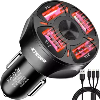 Xtrobb Auto-oplader: 4 USB-Poorten en Quick Charge voor Onderweg