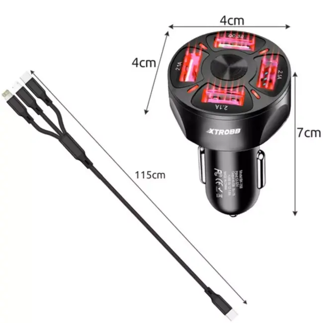 Xtrobb Auto-oplader: 4 USB-Poorten en Quick Charge voor Onderweg