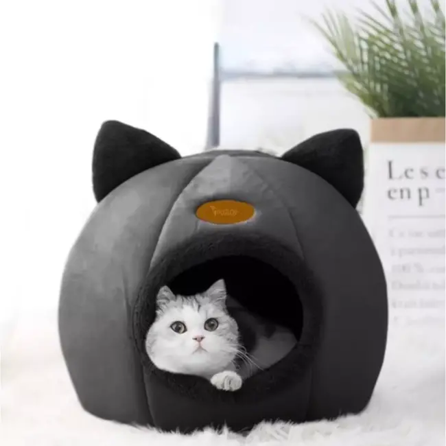 Purlov Plush Cat Bed - Luxe Huisje voor Jouw Kat