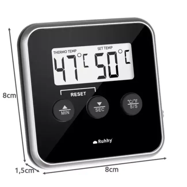 Ruhhy Keukenthermometer - Breed Temperatuurbereik - Geluidsalarm - Magnetische Bevestiging