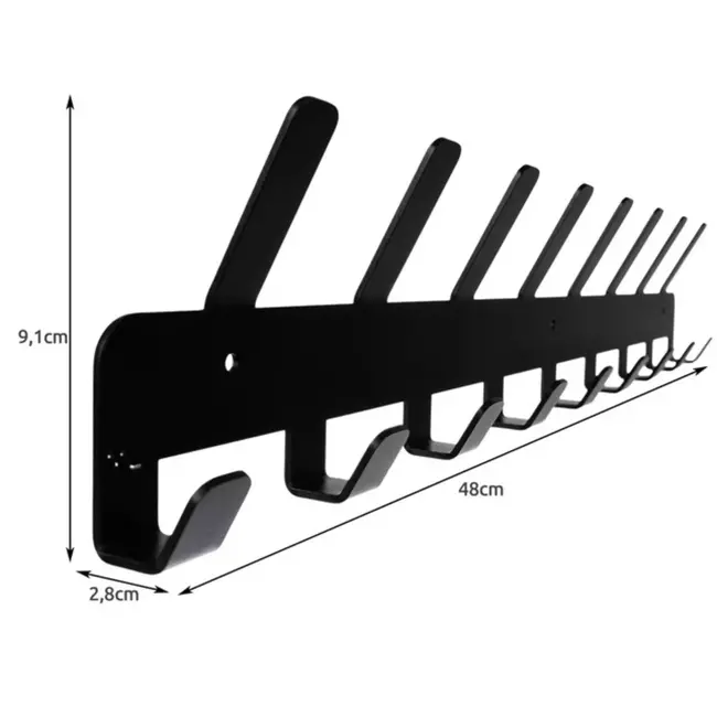 Ruhhy Zwarte Wandkapstok - 17 Haken - Weerbestendig - Eenvoudige Installatie