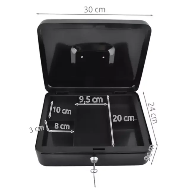 Malatec Grote zwarte geldkist 30x24x9 cm