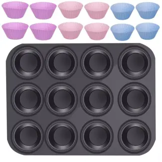 Ruhhy Bakplaat met 12 Siliconen Muffinvormpjes - Ideaal voor Thuisbakkers