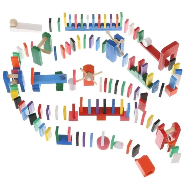 Kruzzel Houten Domino Knikkerbaan Set - 407 Stukken met Draagtas