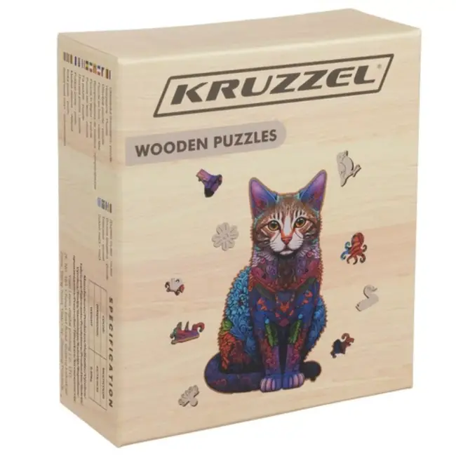 Kruzzel Houten Puzzel Kat - 130 Stukjes voor Creatief Speelplezier