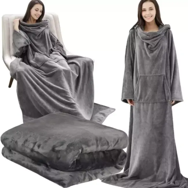 Ruhhy Lichtgrijze Deken Hoodie - Warmte en Comfort voor Thuis