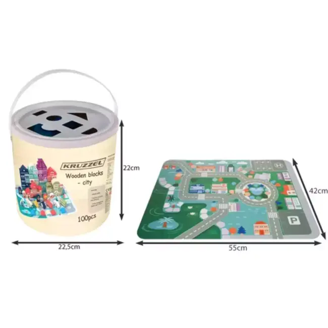 Kruzzel 100-delige Houten Blokken Set met Stadspuzzel - Leerzaam Speelplezier
