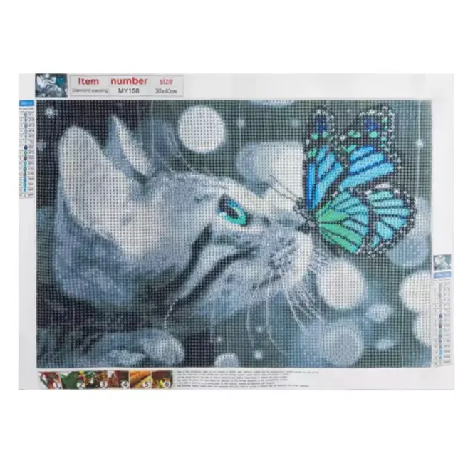 Malatec Diamond Painting Set "Poes/Vlinder" - 30x40 cm - Artistieke Ontspanning