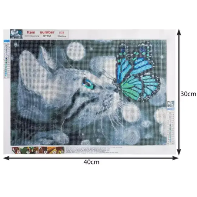 Malatec Diamond Painting Set "Poes/Vlinder" - 30x40 cm - Artistieke Ontspanning