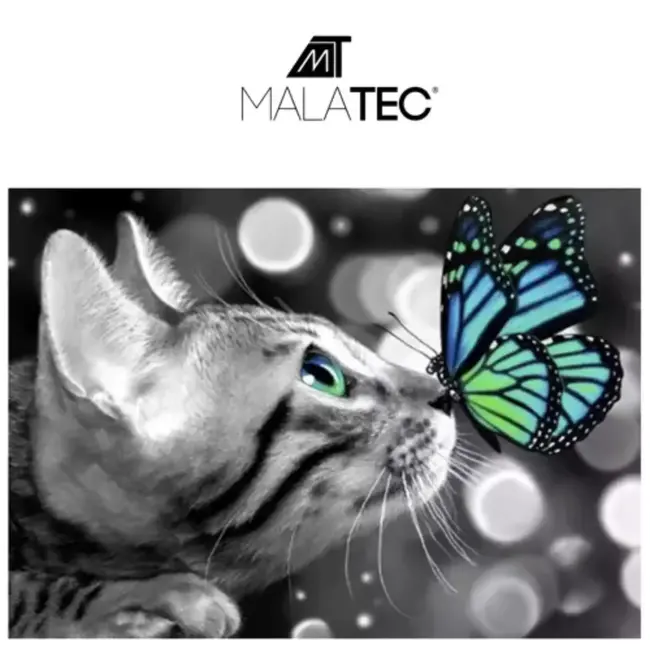 Malatec Diamond Painting Set "Poes/Vlinder" - 30x40 cm - Artistieke Ontspanning