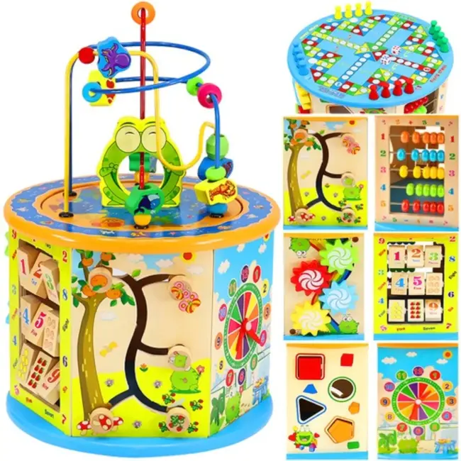 Kruzzel Houten Educatieve Kubus 8-in-1 - Speel en Leer met Plezier
