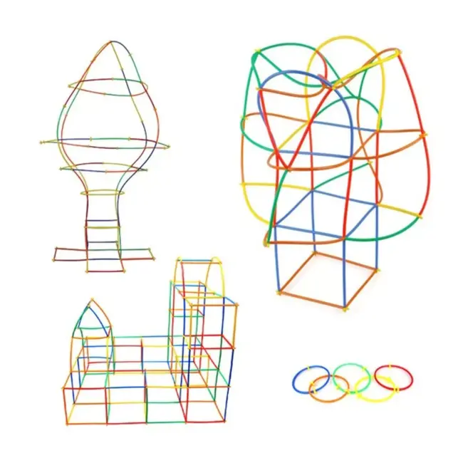 Kruzzel Blokken Rietjes Set - 408 Onderdelen voor Eindeloos Bouwplezier