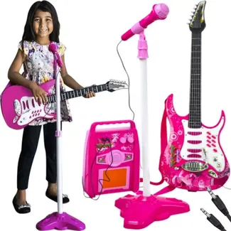 Kruzzel Roze Gitaar Set met Microfoon en Versterker - Muzikaal Plezier voor Kinderen